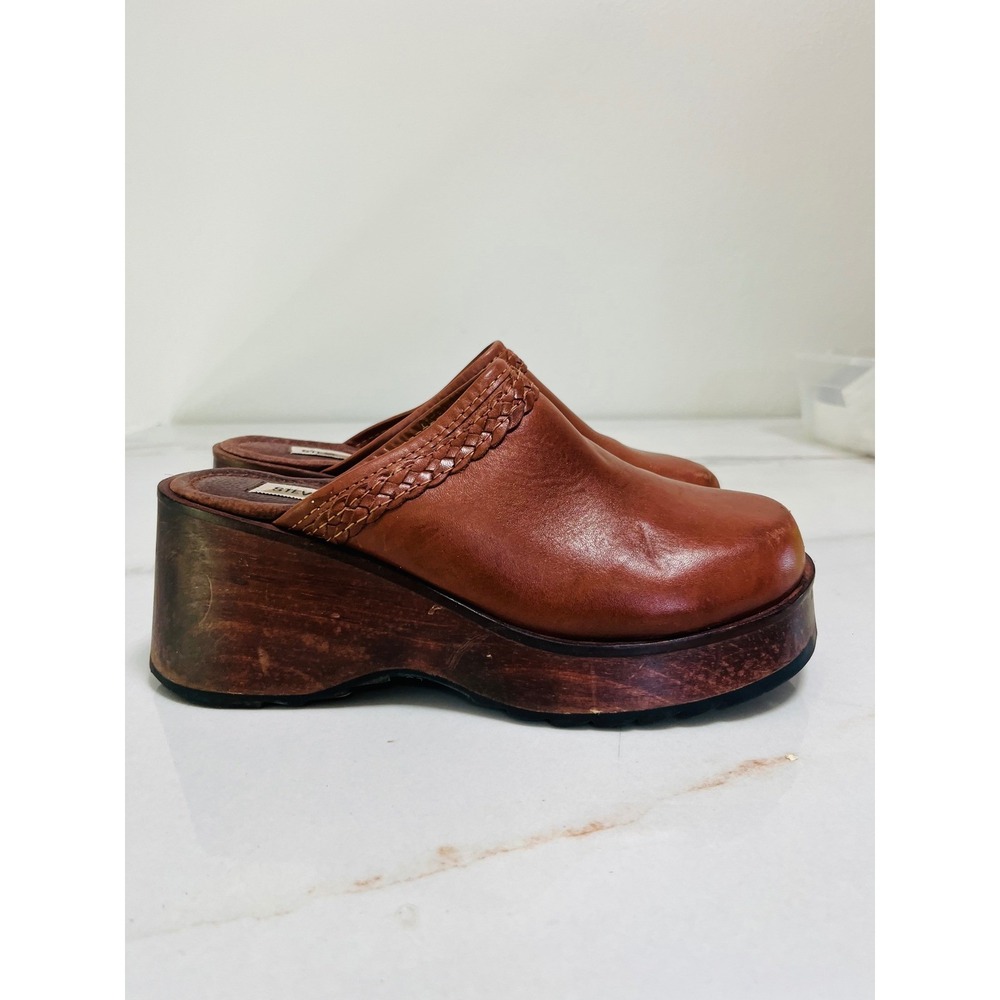 Steve Madden Y2K Clogs Brown 9B Braided Leather Platform Wood Wedge Boho Vintage